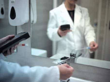 Person testing in laboratory